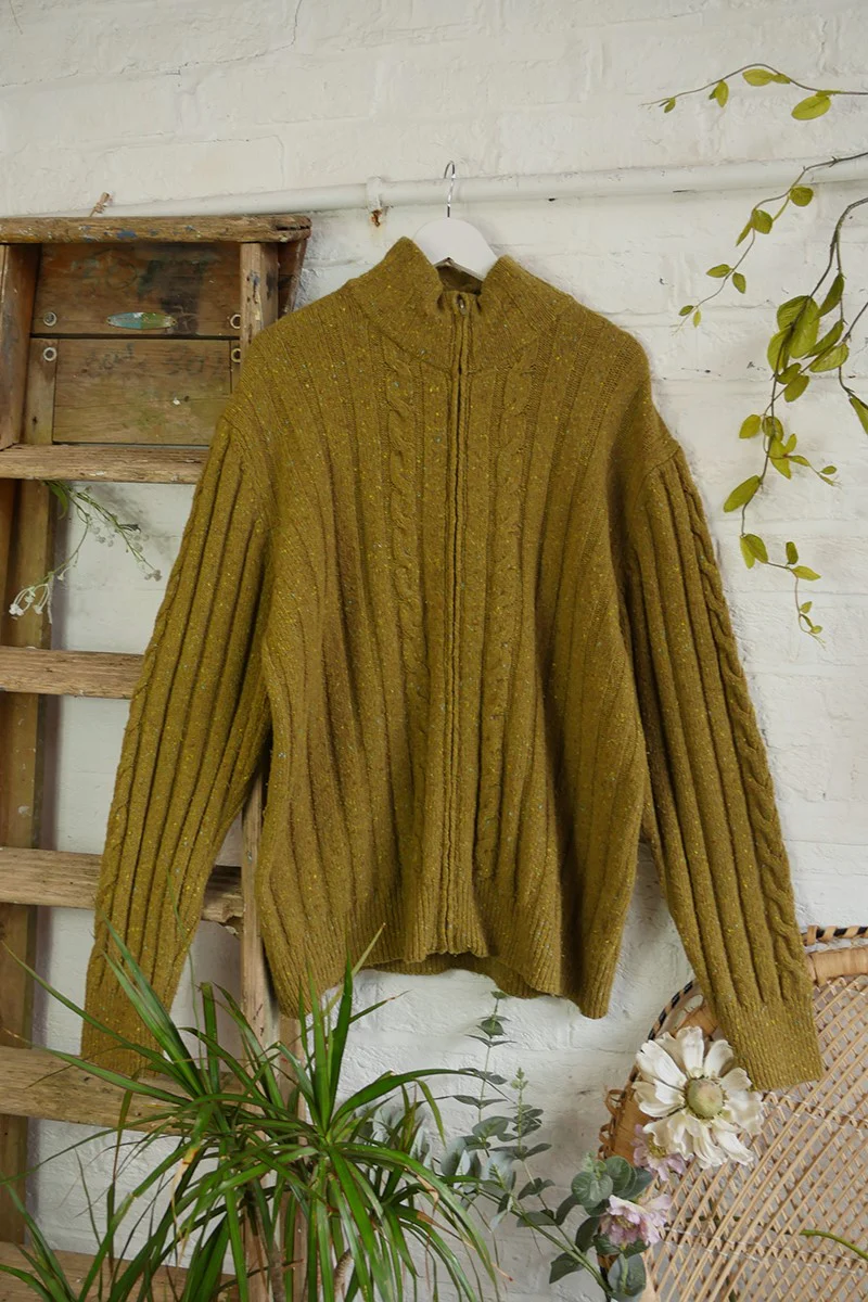 Vintage Knitwear - Mottled Olive Zip Up - Size 3XL