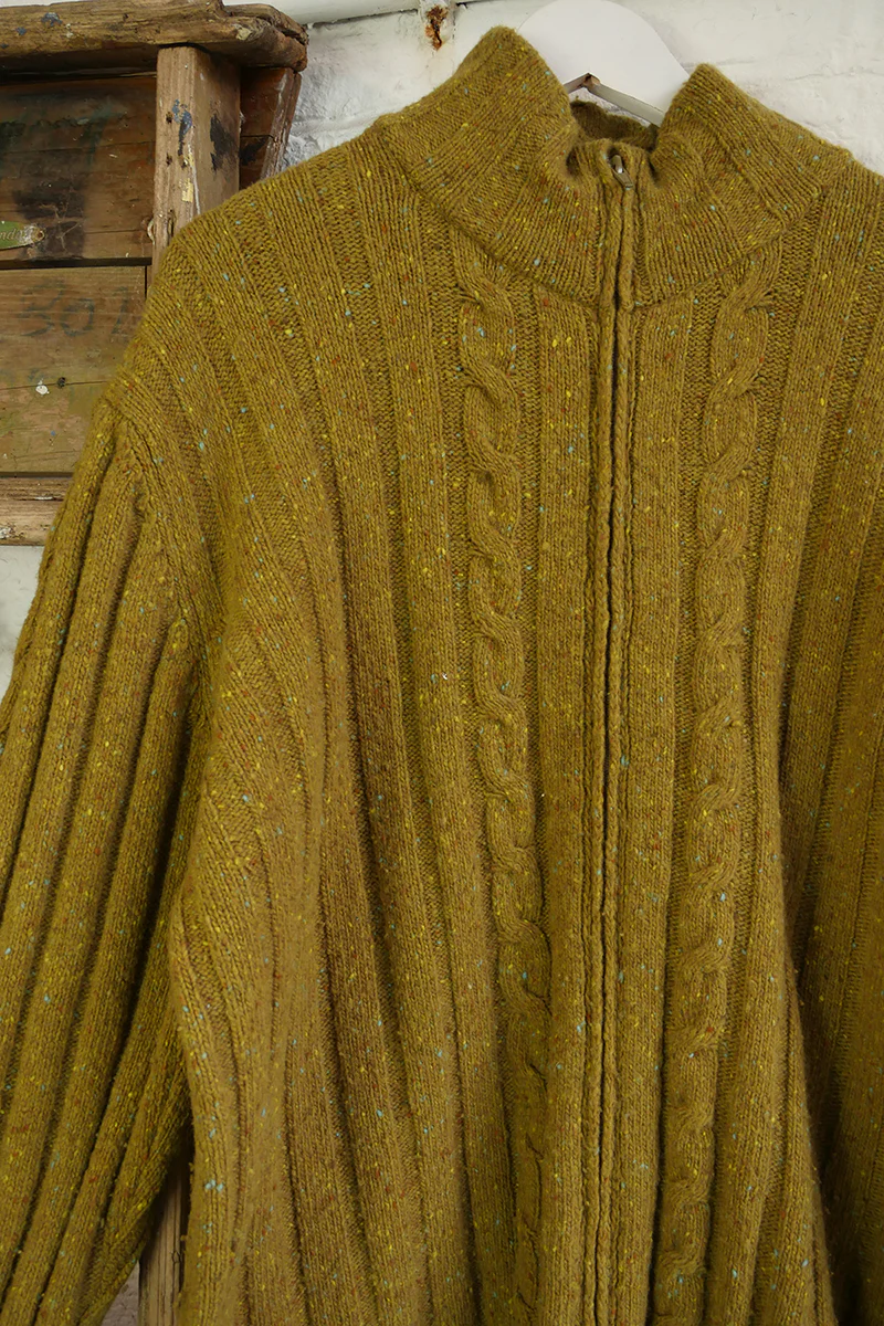 Vintage Knitwear - Mottled Olive Zip Up - Size 3XL - Image 2