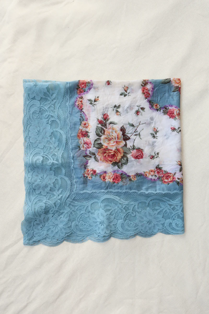 Vintage Lace Scarf in Amalfi Blue Roses - Image 2