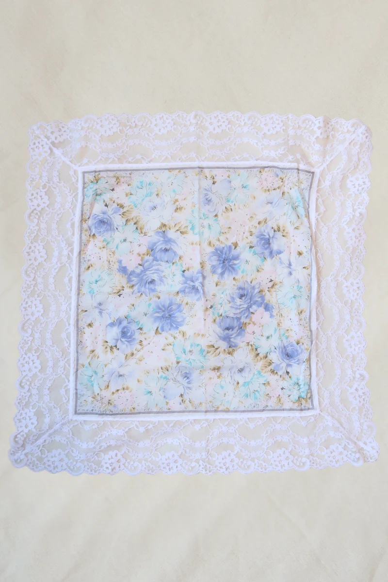 Vintage Lace Scarf in Dreamy Blue Bouquet - Image 2
