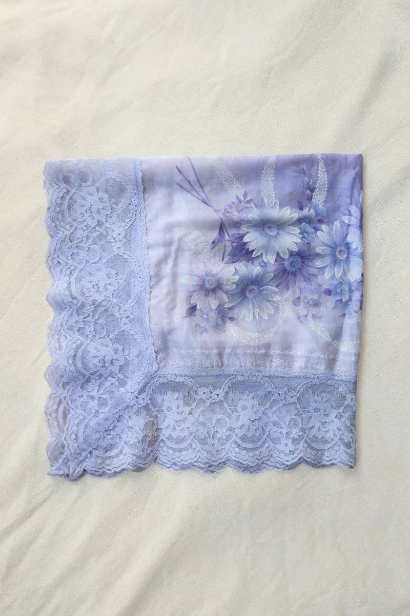 Vintage Lace Scarf in Pale Indigo Sunflowers