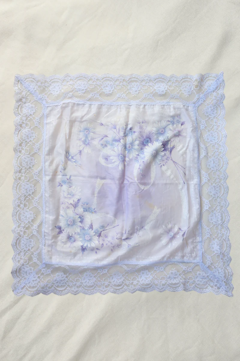 Vintage Lace Scarf in Pale Indigo Sunflowers - Image 2