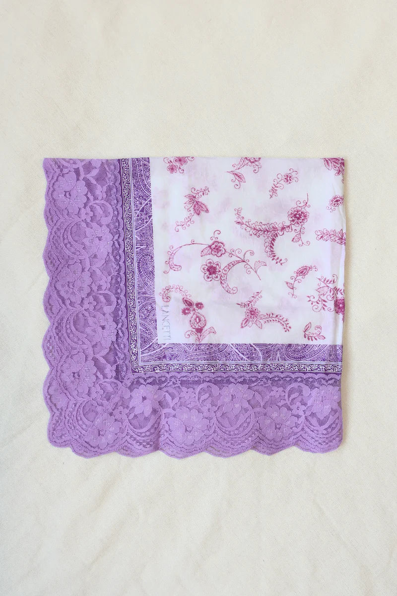 Vintage Lace Scarf in Violet Purple Paisley Florals