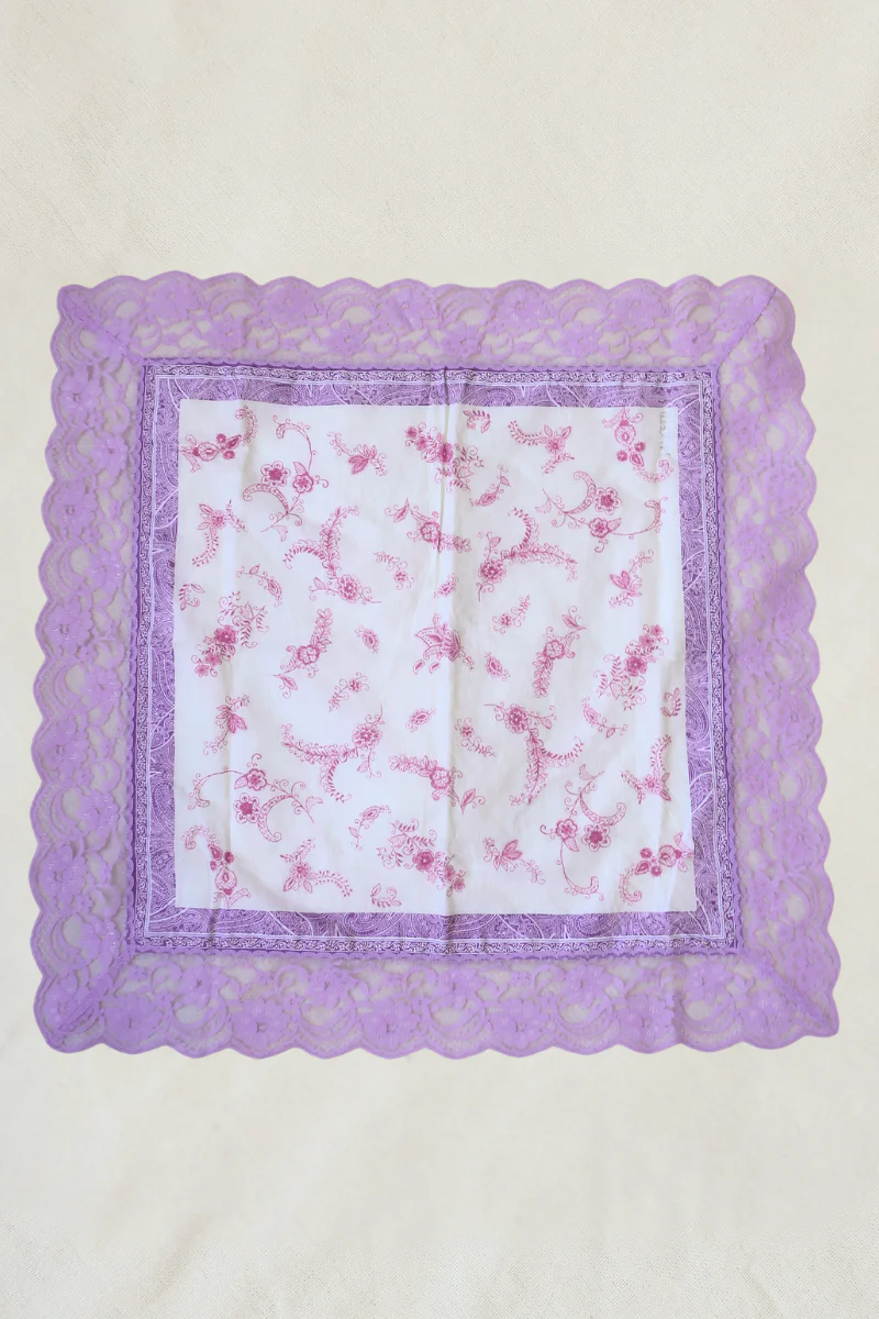 Vintage Lace Scarf in Violet Purple Paisley Florals - Image 2