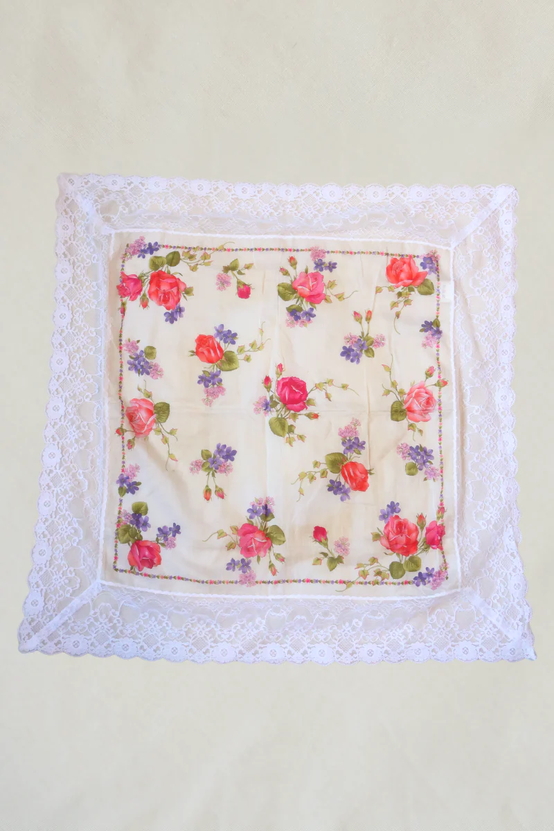Vintage Lace Scarf in Vivid Magenta Florals - Image 2