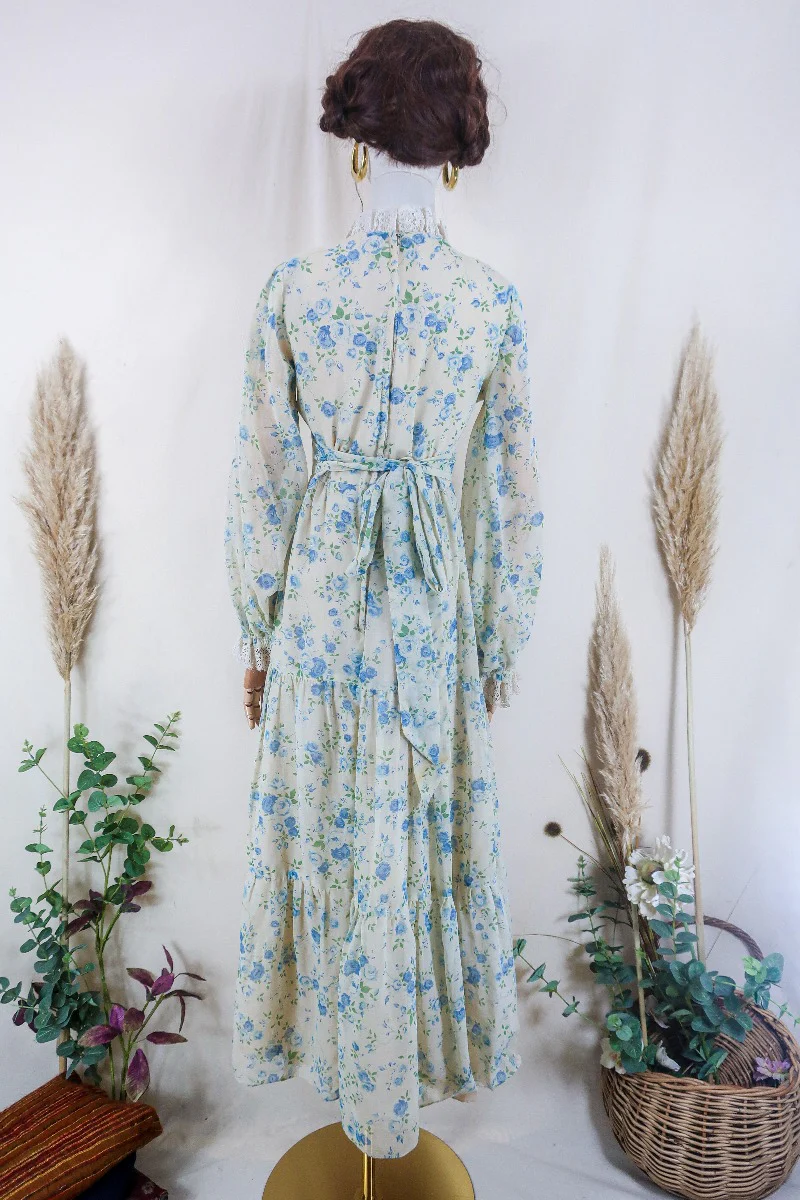Vintage Maxi Dress - Lace and Sky Rose Prairie Dress - Size XS - Image 4