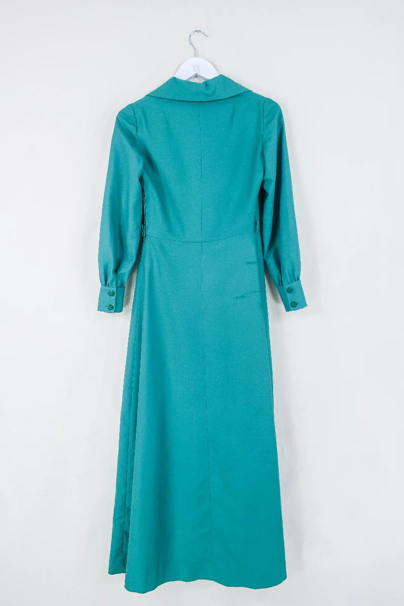 Vintage Notched Collar Maxi Dress - Dark Sage Green - Size XXS/XS - Image 3