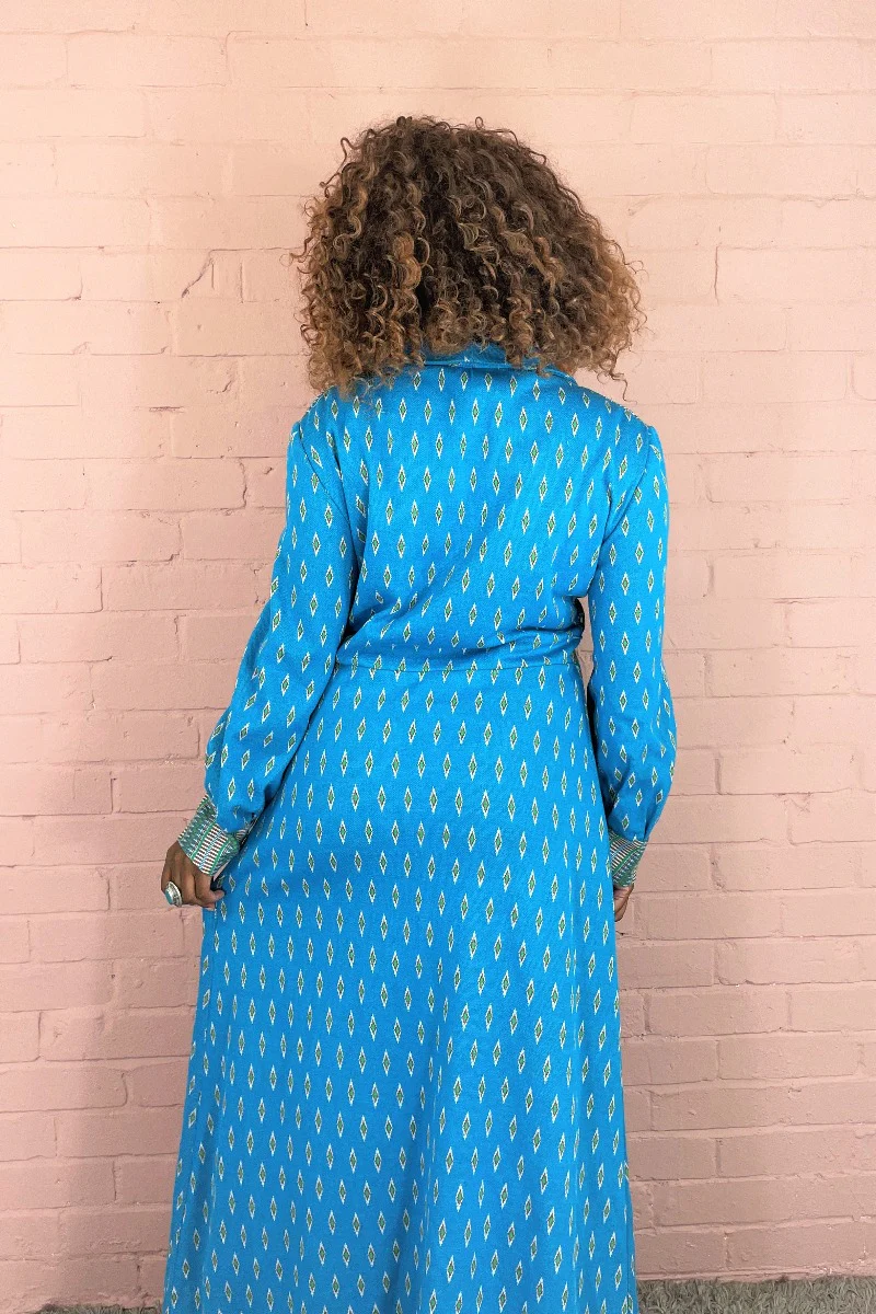 Vintage Retro Jacket/Dress - Deep Sky Blue & Lime- Size S/M - Image 4