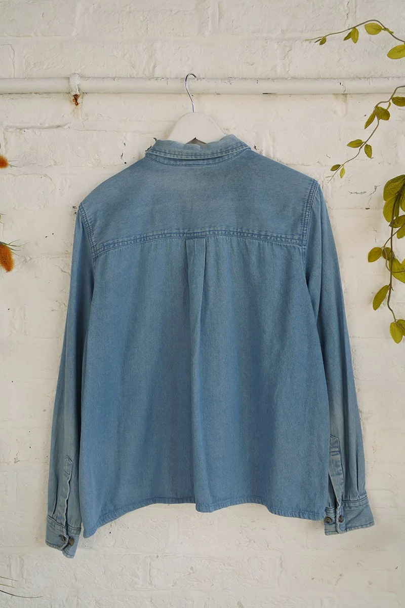 Vintage Denim Shirt - Chickadee Bird Embroidery - Free Size - Image 3