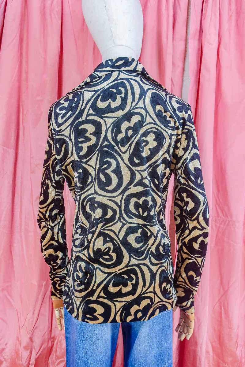 Vintage Shirt - Shadow Black & Champagne Nouveau Velvet - Size S - Image 3