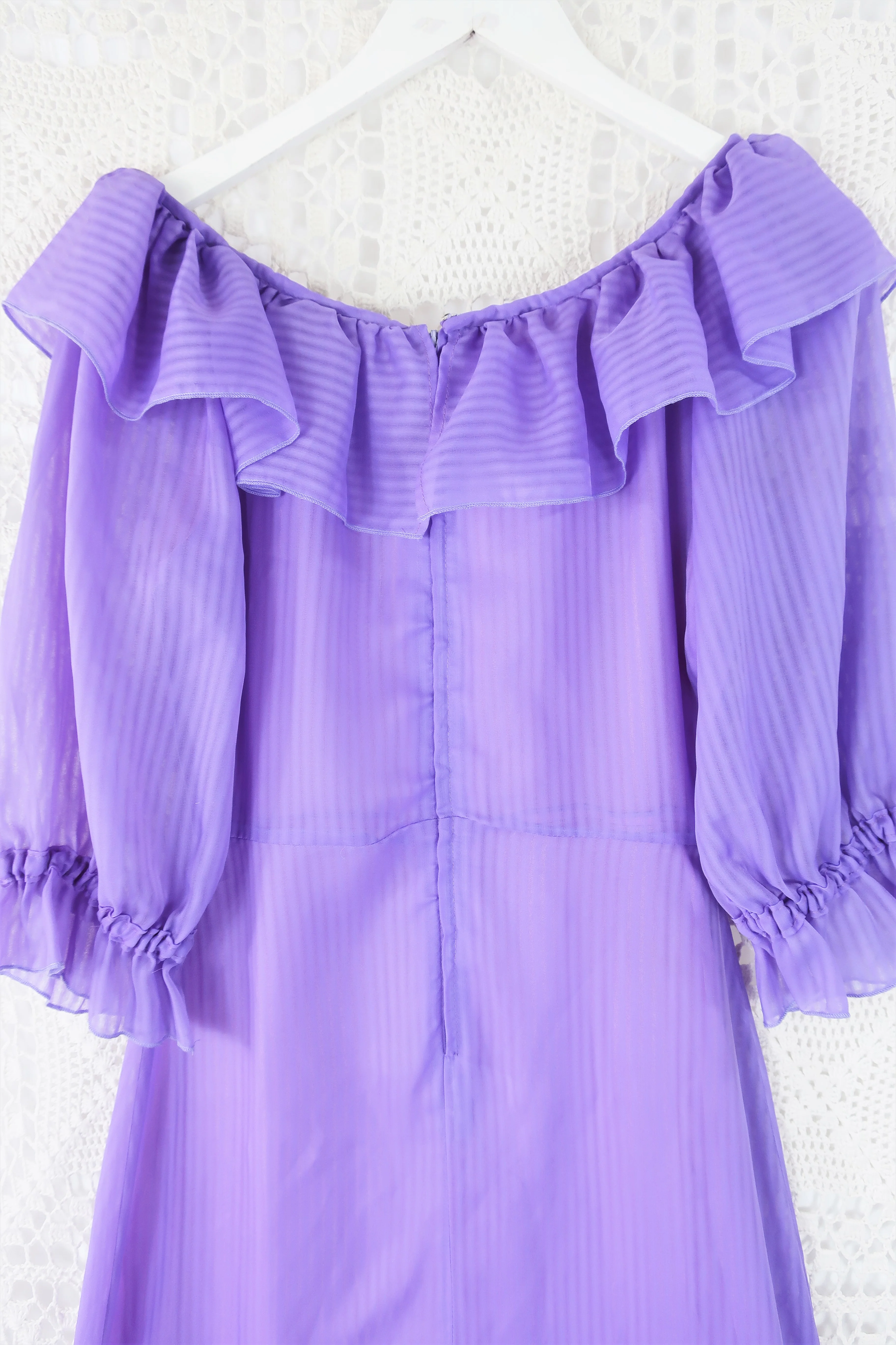 Vintage 70s Maxi Dress - Sheer Lilac - Size XS - Image 10