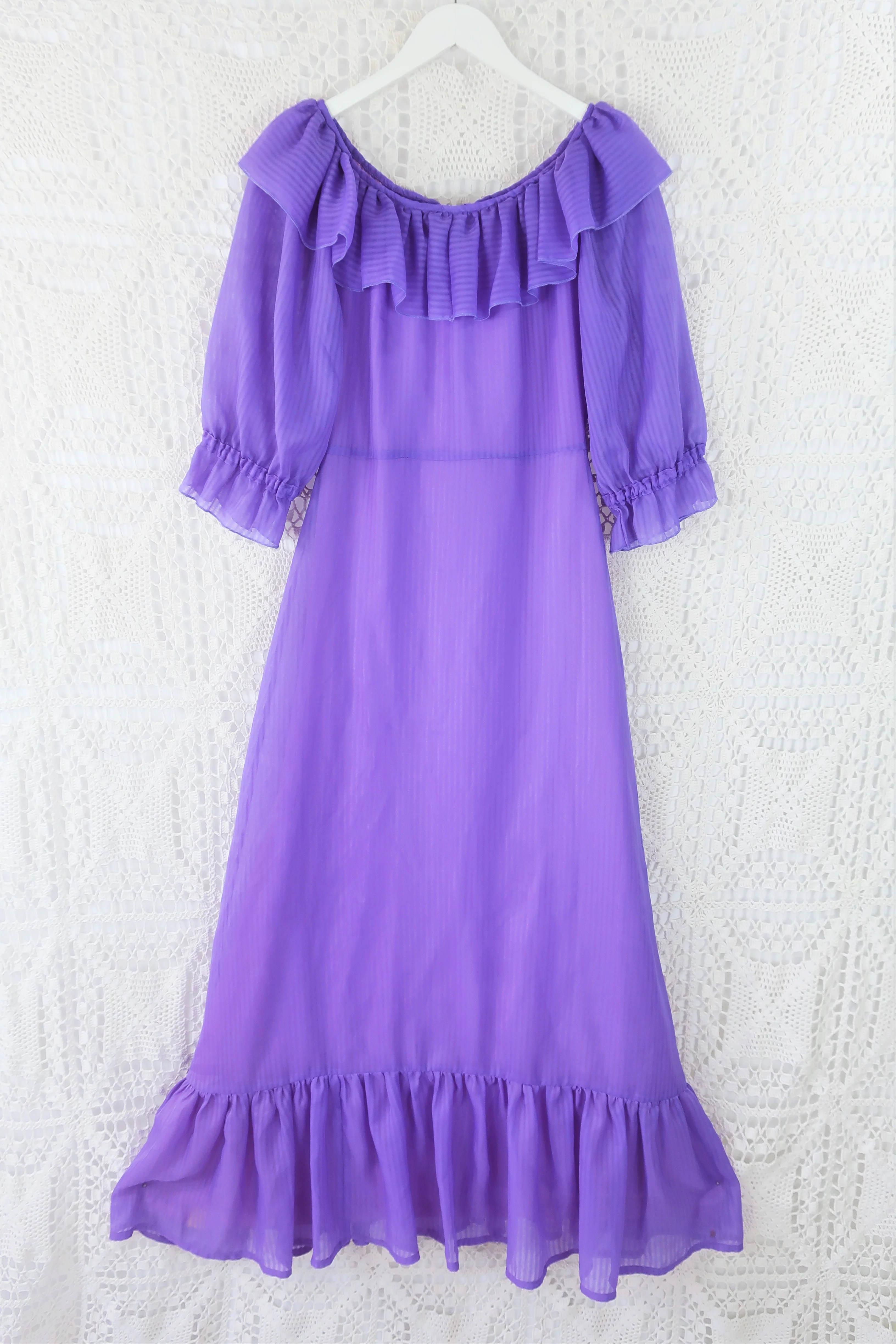 Vintage 70s Maxi Dress - Sheer Lilac - Size XS - Image 7