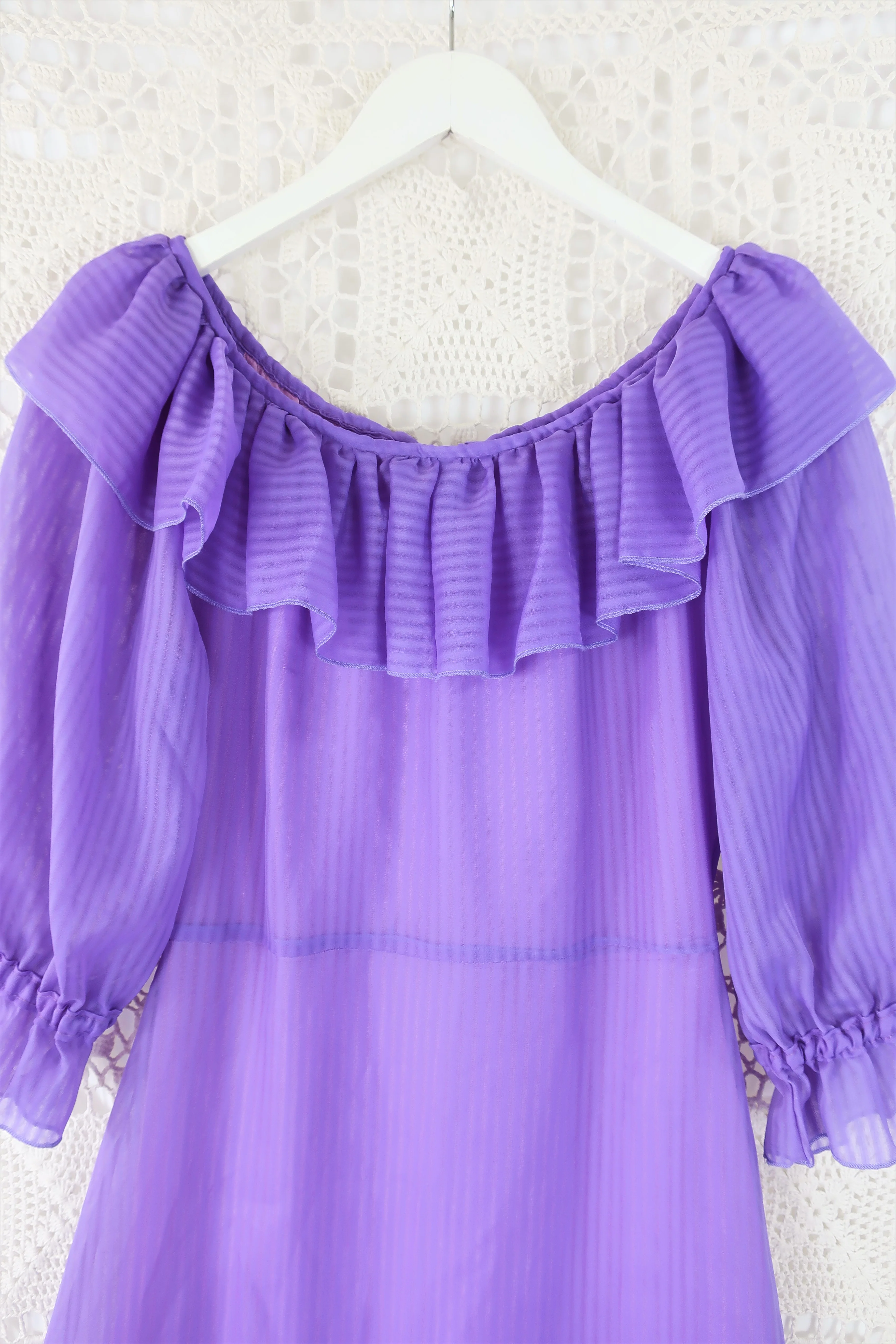 Vintage 70s Maxi Dress - Sheer Lilac - Size XS - Image 9