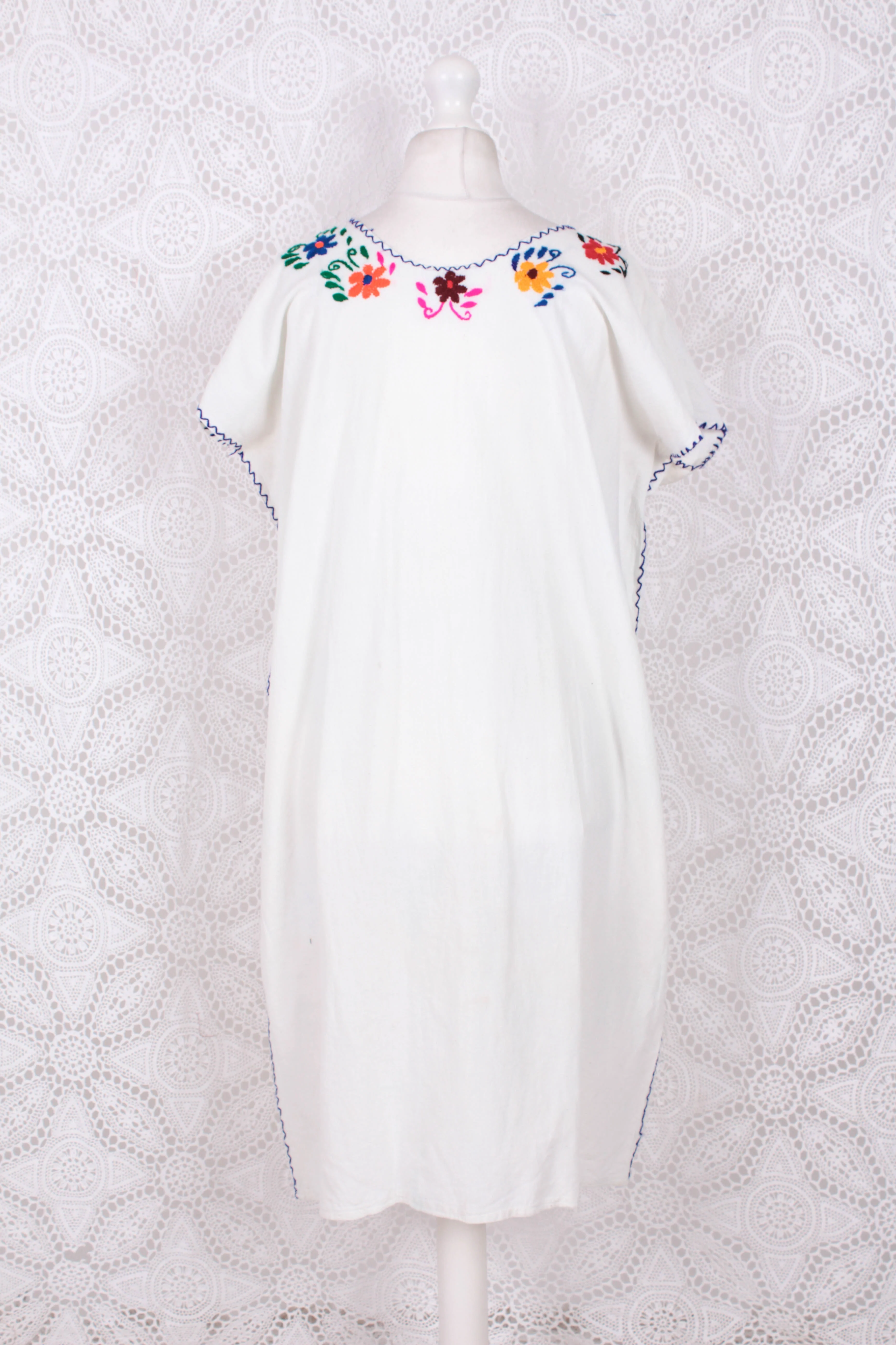 Vintage Dress - Mexican Peacock Floral Embroidered Midi - Free Size - Image 4