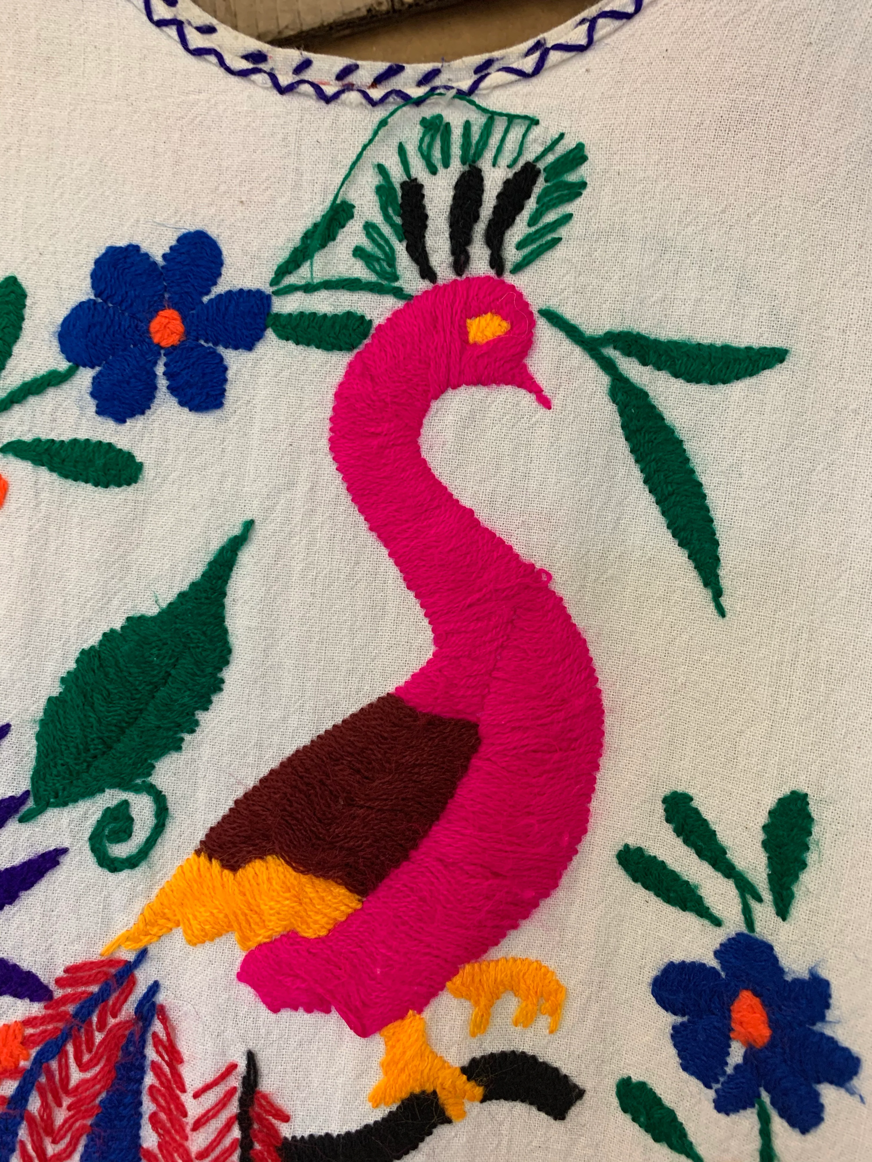 Vintage Dress - Mexican Peacock Floral Embroidered Midi - Free Size - Image 5