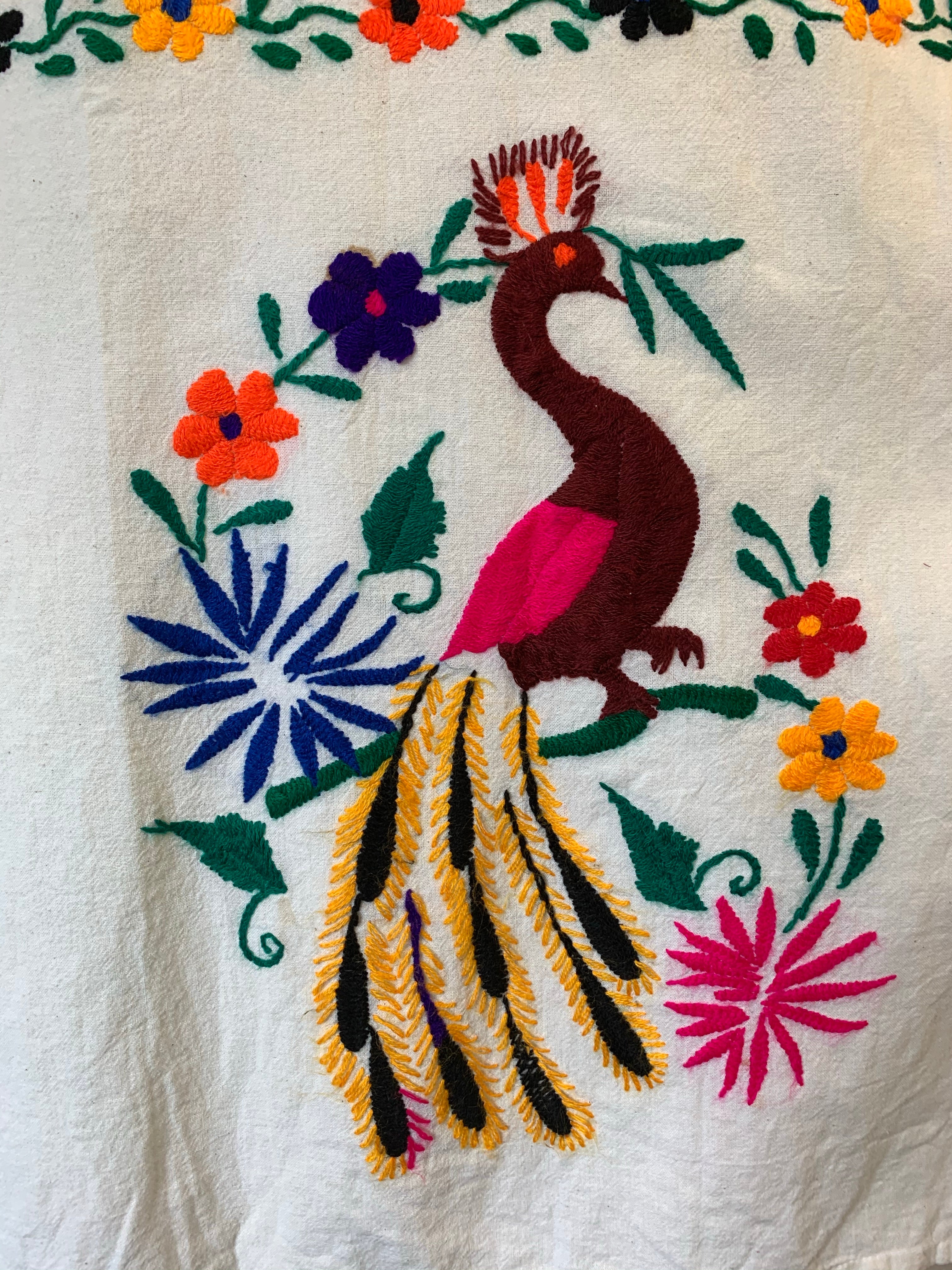 Vintage Dress - Mexican Peacock Floral Embroidered Midi - Free Size - Image 7