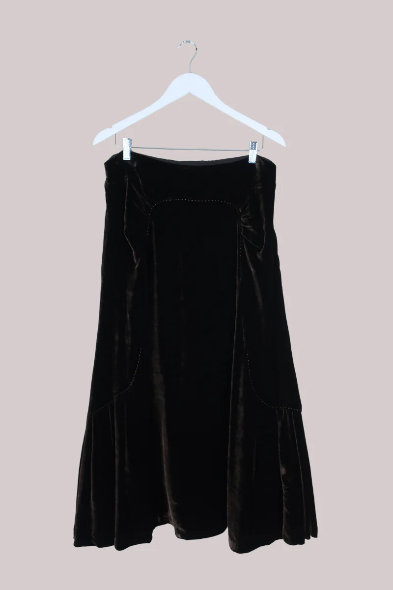 Vintage Skirt - Embroidered Cedar Velvet - Size M/L