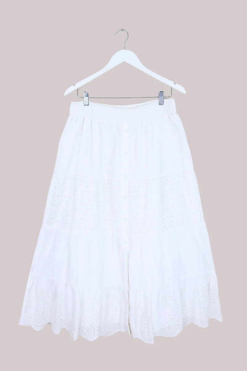 Vintage Broderie Anglaise Skirt - White Eyelet - Free Size