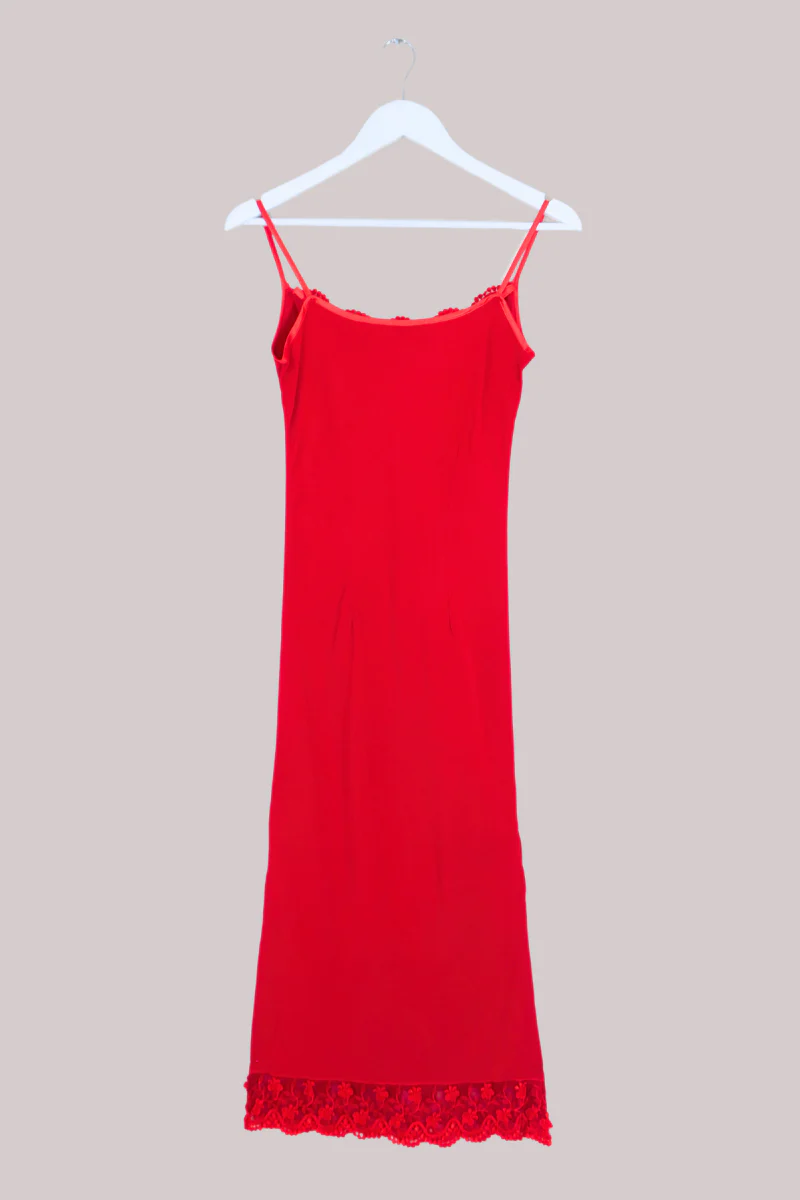 Vintage Dress - Slinky Scarlet Red Dress - Size XS/S - Image 3