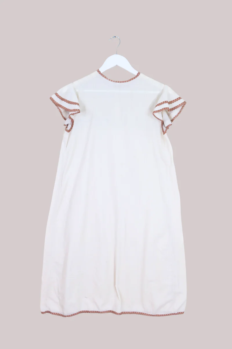 Vintage Smock Mini Dress - Cream Oatmeal Embroidery - Size S - Image 3