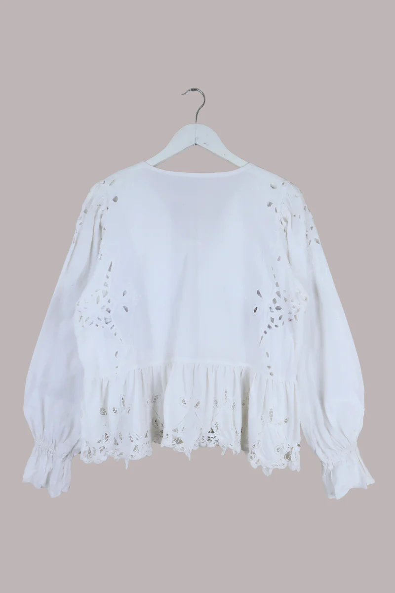 Vintage Tablecloth Peplum Blouse in Pigeon Song - Free Size - Image 2