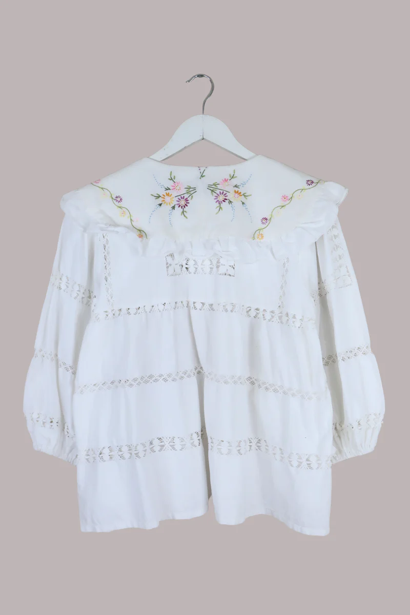 Vintage Tablecloth Prairie Blouse in Ditsy Flower Field - Free Size - Image 3