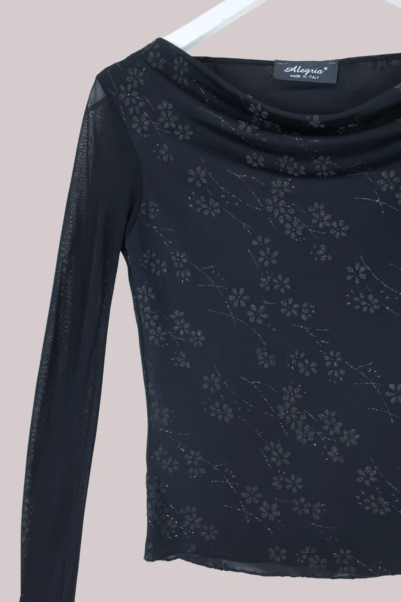 Vintage Top - Black Daisies - Size S/M - Image 2