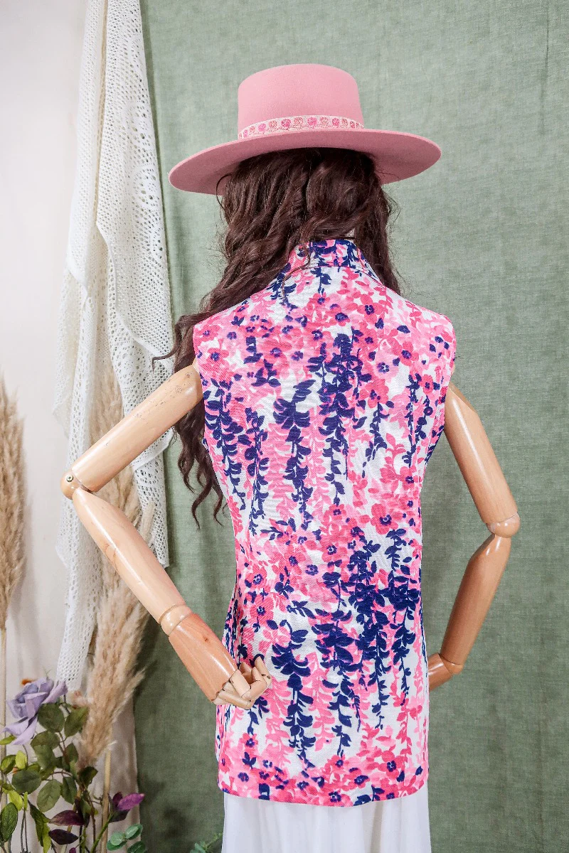 Vintage Top - Pink Pansies Sleeveless Tunic - Size S - Image 4