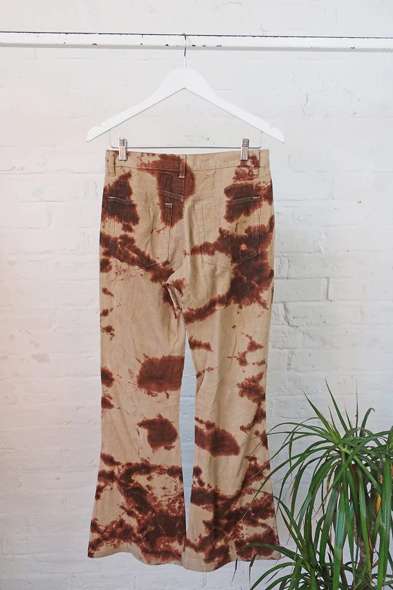 Vintage Trousers - Beige & Burgundy Wine Tie Dye Flares - W30 L32 - Image 3