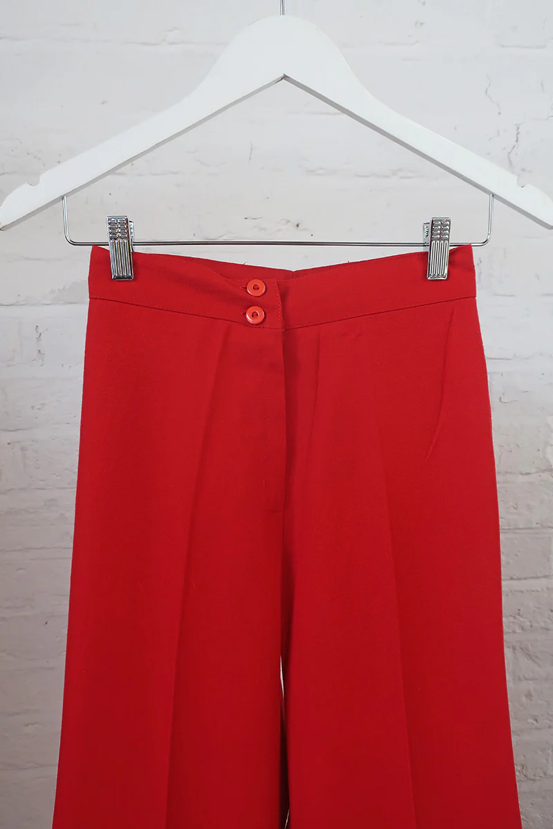 Vintage 70s Trousers - Rockstar Red Wide Leg Flares - W24 L31 - Image 2