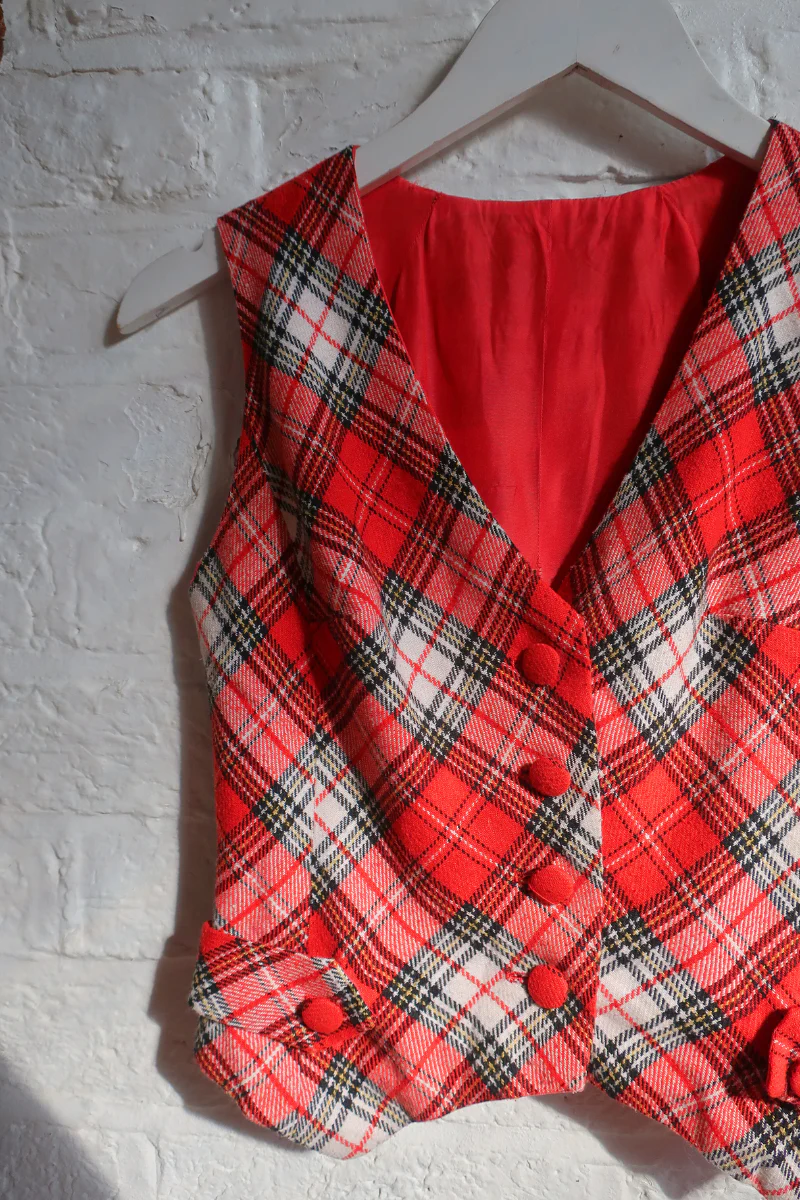 Vintage Waistcoat - Ruby Tartan - Size XXS - Image 2