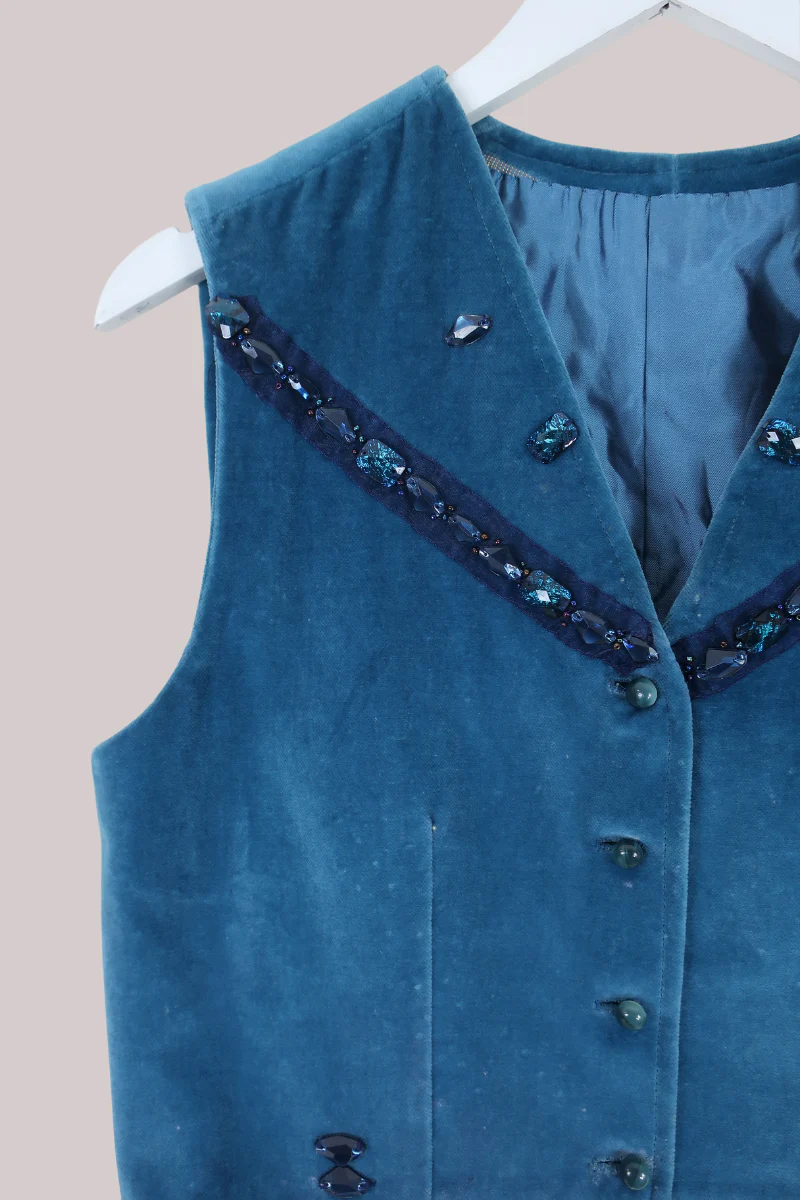 Vintage Waistcoat - Velvet Aquamarine - Size S - Image 2