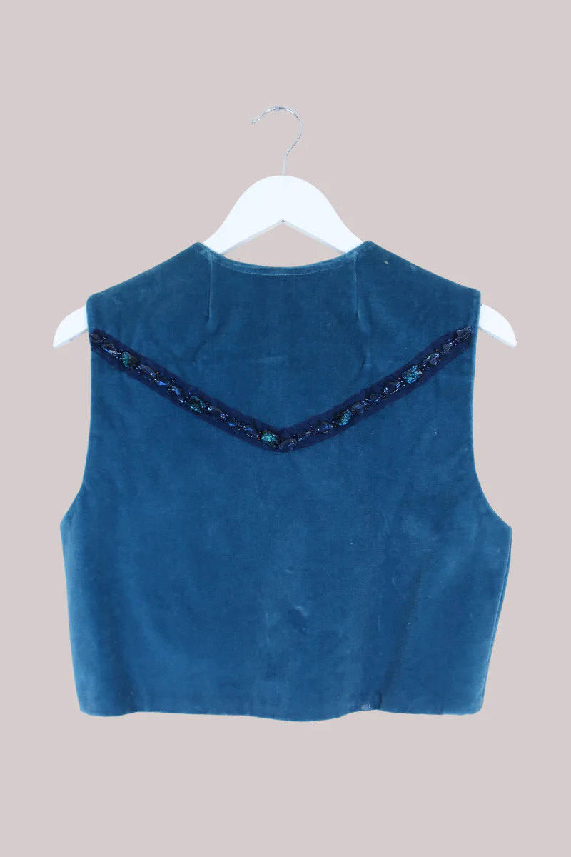 Vintage Waistcoat - Velvet Aquamarine - Size S - Image 3