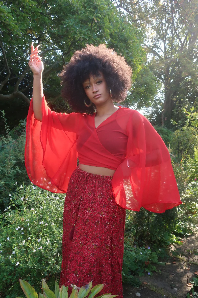 Virgo Sheer Wrap Top in Heart Red - Image 4