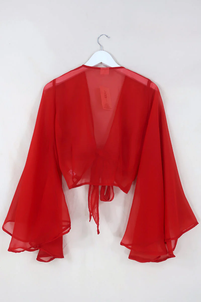 Virgo Sheer Wrap Top in Heart Red - Image 5