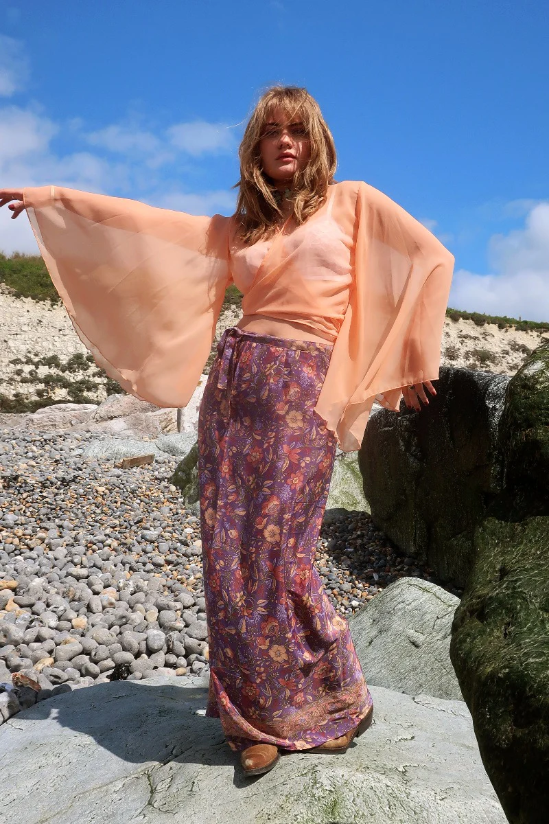 Virgo Sheer Wrap Top in Salt Pink