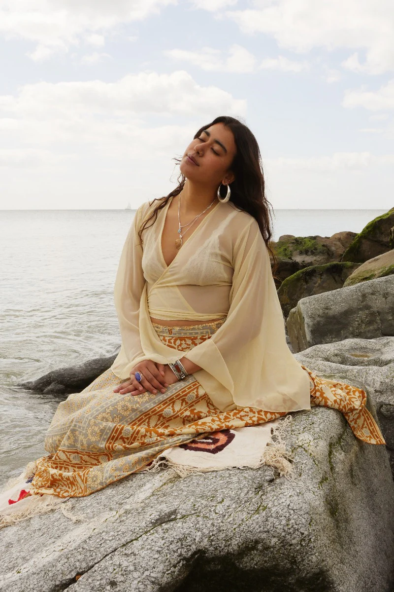 Virgo Sheer Wrap Top in Shell White