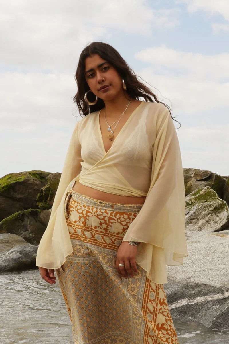 Virgo Sheer Wrap Top in Shell White - Image 3