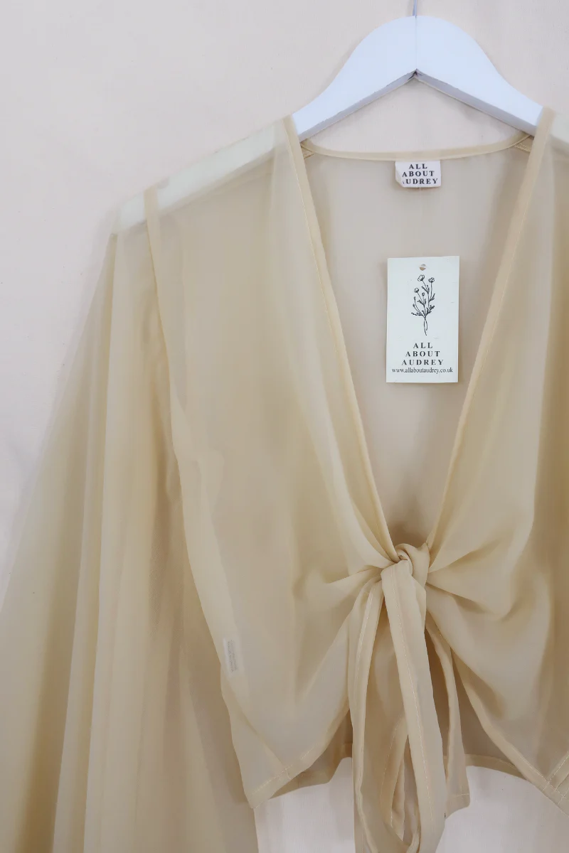 Virgo Sheer Wrap Top in Shell White - Image 4