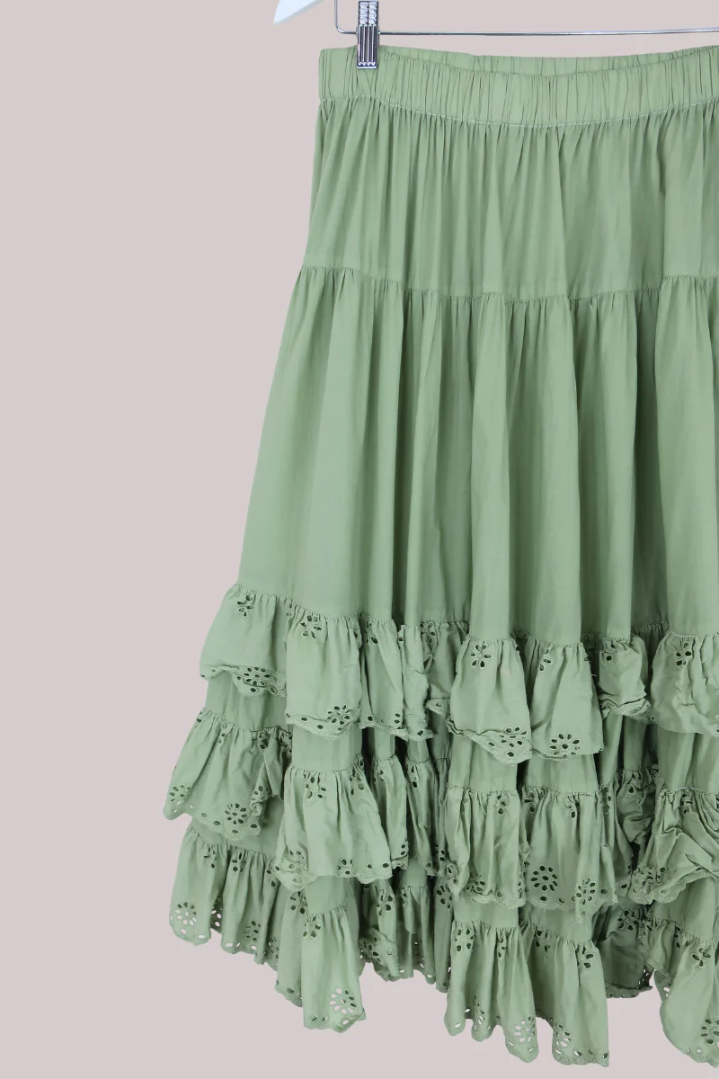 Wendy Broderie Anglaise Skirt in Sage Green - Image 3