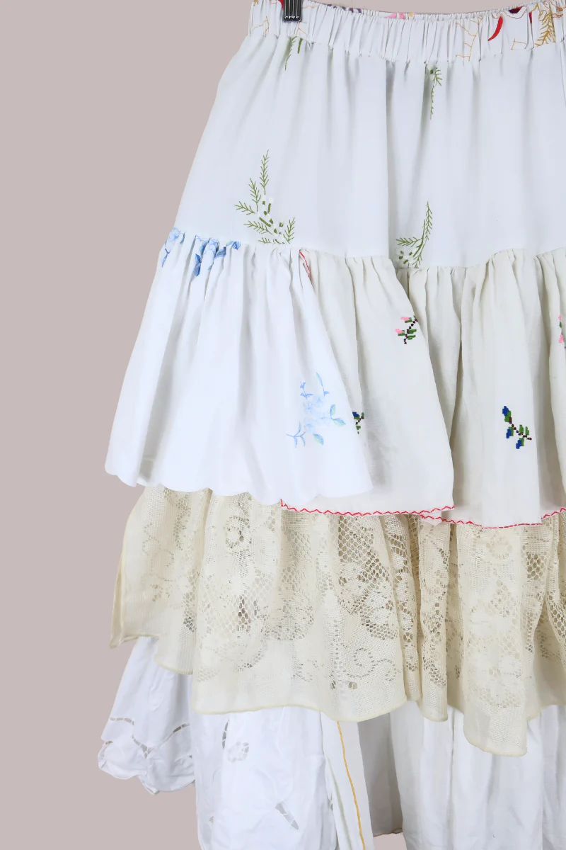 Wendy Vintage Tablecloth Flounce Skirt in Cottage Garden Flowers - Image 4