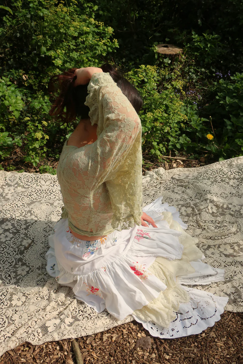 Wendy Vintage Tablecloth Flounce Skirt in Cottage Garden Flowers - Image 7