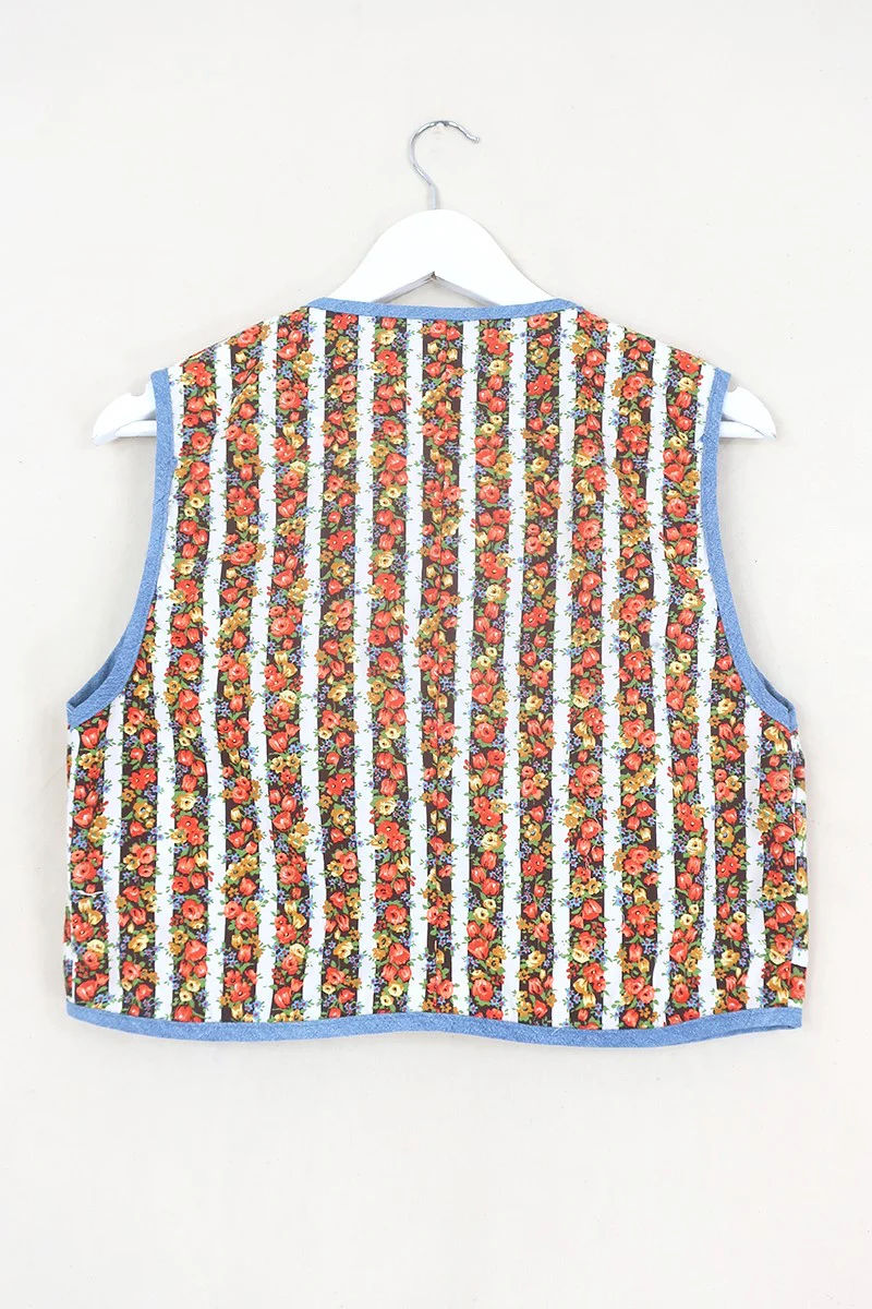Willa Reclaimed Denim Waistcoat - Granny's Florals - Size S - Image 3
