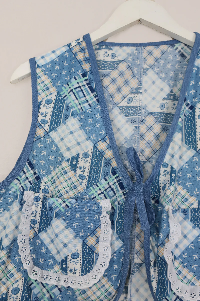 Willa Reclaimed Flannel Waistcoat - Farmhouse Blue - Size S/M - Image 3
