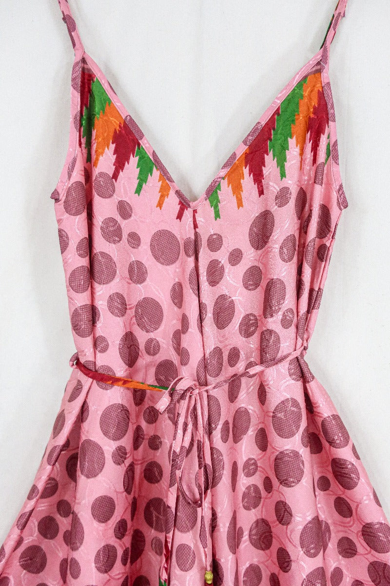 Winona Jumpsuit - Vintage Sari - Rosehip Pink Polka Dot - S/M - Image 2