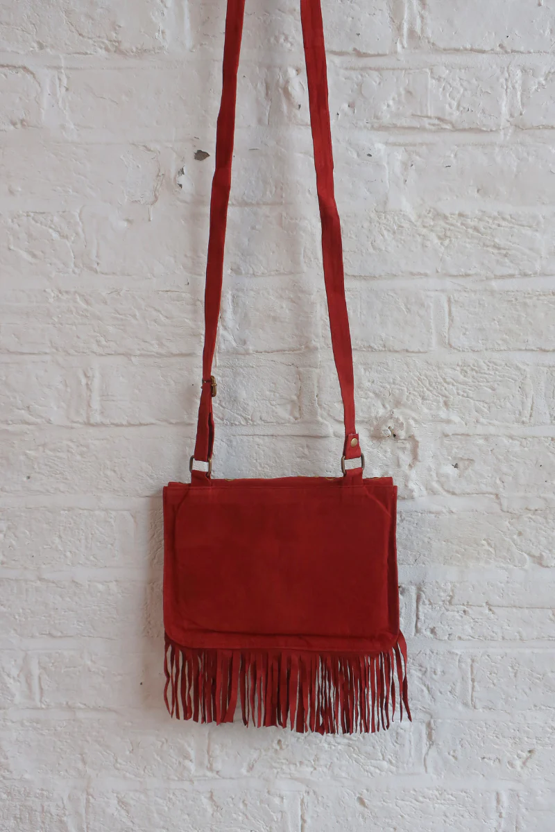 Zelda Embroidered Suede Saddle Bag in Garnet & Birch Vines - Image 3